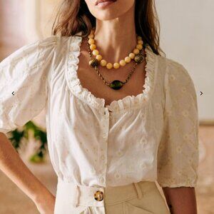 NWT (Sezane) Kellia Blouse in Cream Daisy Embroidery